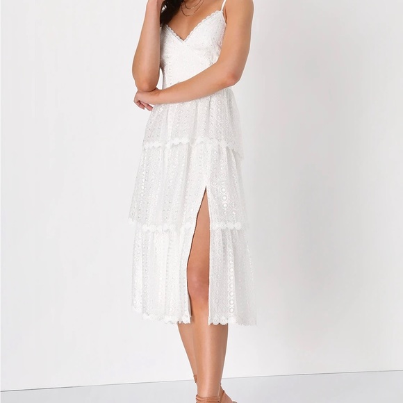 Poetic Poise White Lace Tiered Midi Dress Lulus - Picture 6 of 7